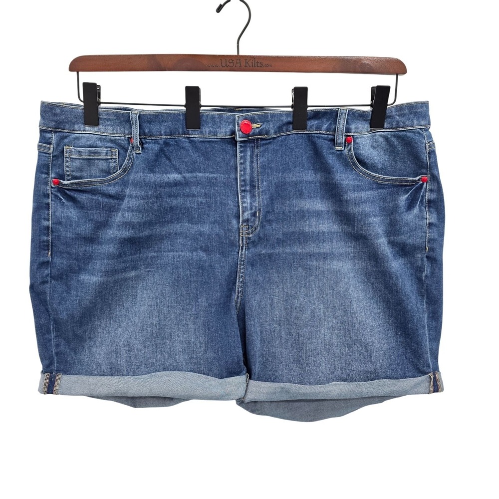 Lane Bryant‎ Womens 24 Blue Denim Boyfriend Midi Shorts Cuffed Flex Magic Waist